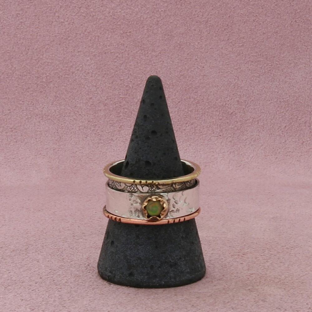 sterling silver brass & copper accent opal spinner 11mm band ring size 10.5
